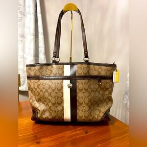 Coach Heritage Large Shoulder Bag Sunshine Yellow & Tan